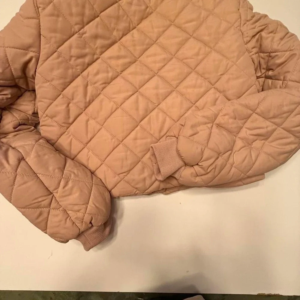 Princess Polly Tan Quilted Puffer Jacket Cropped Bomber Coat Beige US 2